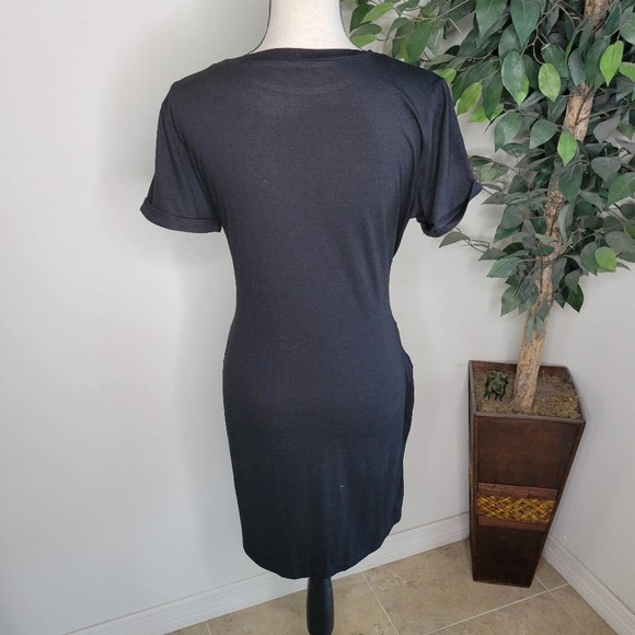NEW Black Solid Round Neck Self Tie Bodycon Dress - Picture 9 of 10